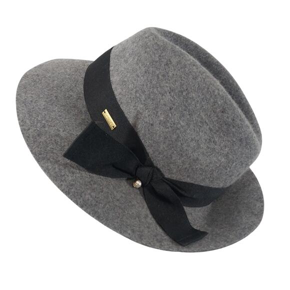 BETMAR! LOVELY DOVE GRAY WOOL BLEND FEDORA W/ BLACK GROSGRAIN RIBBON! SZ OS - Picture 2 of 11
